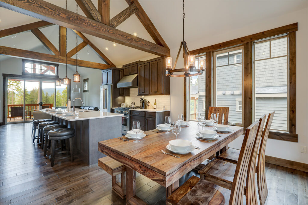 Luxury hardwood floors in a large kitchen and dining area by Markville in Markham, ON & Toronto, Ontario.